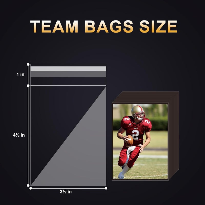 Comnge 500ct Resealable Team Bags - Secure Storage Sleeves for Standard Trading Cards, Standard Toploaders, Magnetic Card Holder (35pt-130pt) Organize, Protect & Transport Card Collections - Image 2